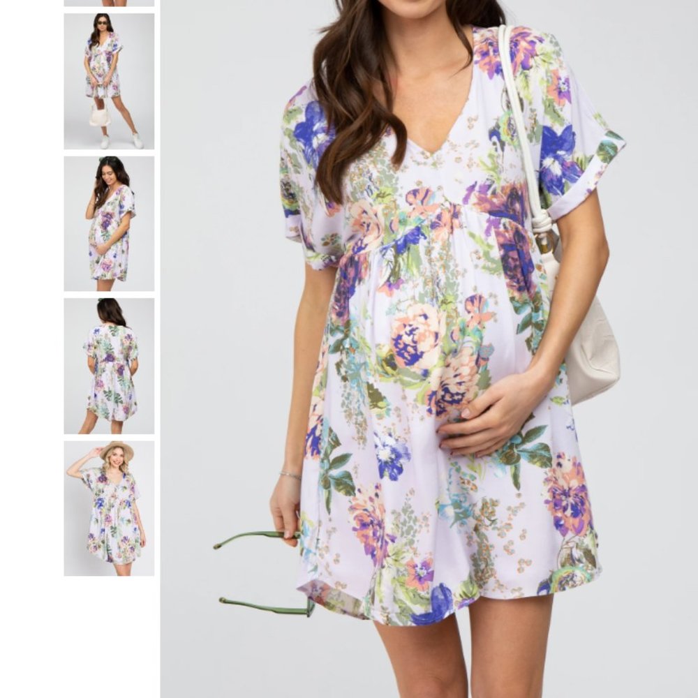 Pinkblush Adree by UNIT Lavender Floral V-Neck Maternity Dress M